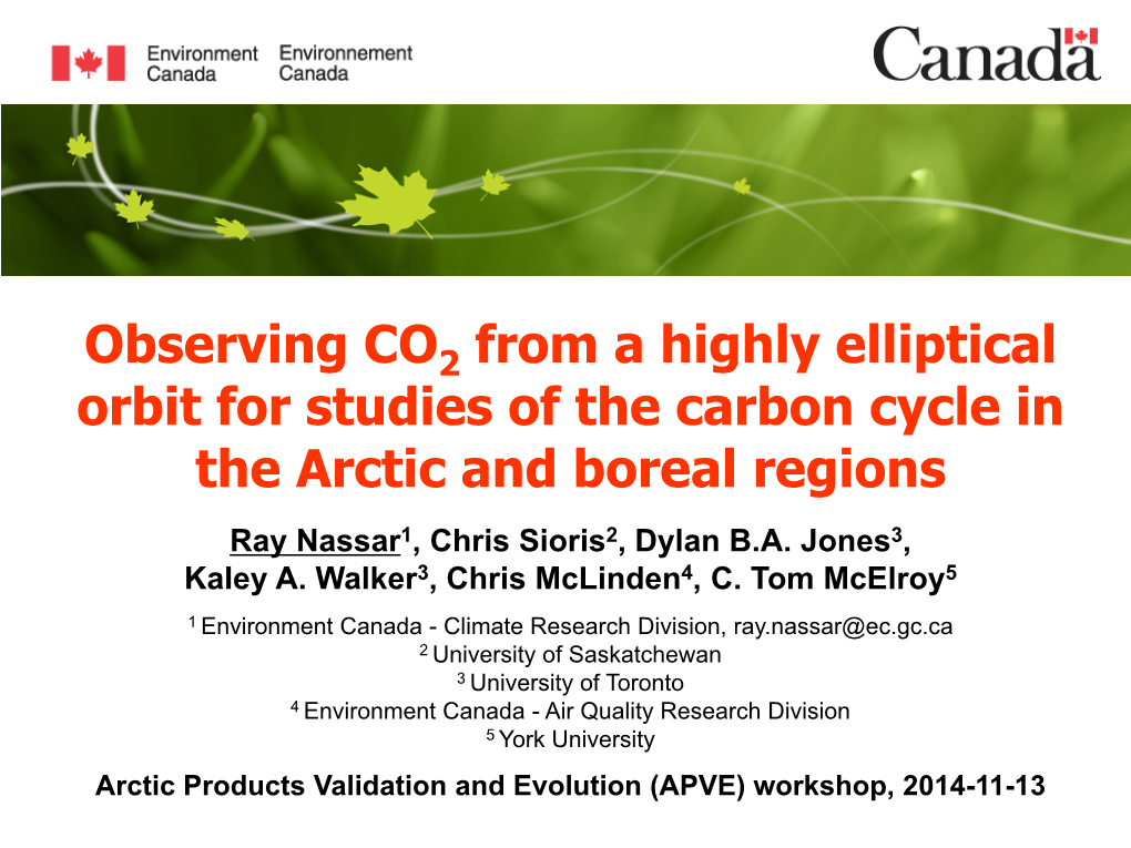 Highly Elliptical Orbit for Studies of the Carbon Cycle in the Arctic and Boreal Regions