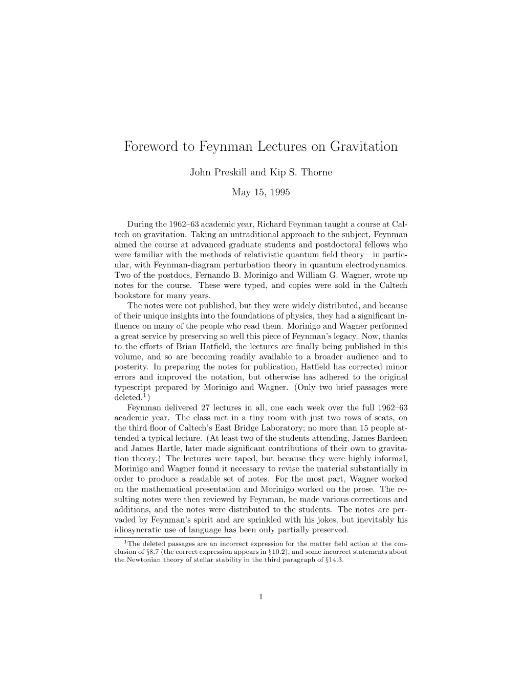 Foreword to Feynman Lectures on Gravitation