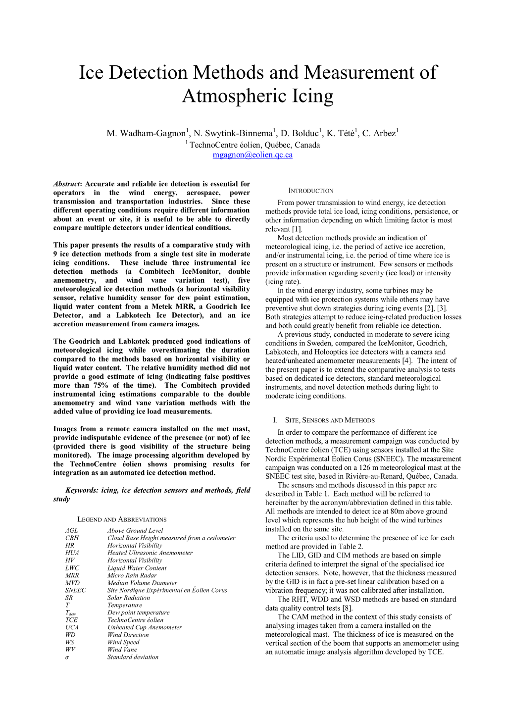 Ice Detection Methods and Measurement of Atmospheric Icing