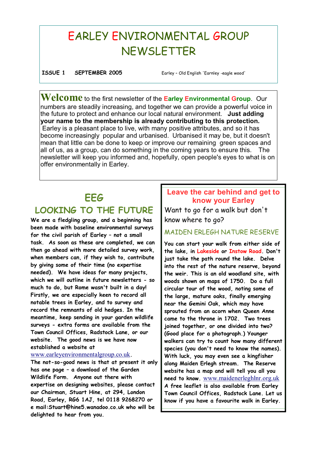 Earley Environmental Group Newsletter