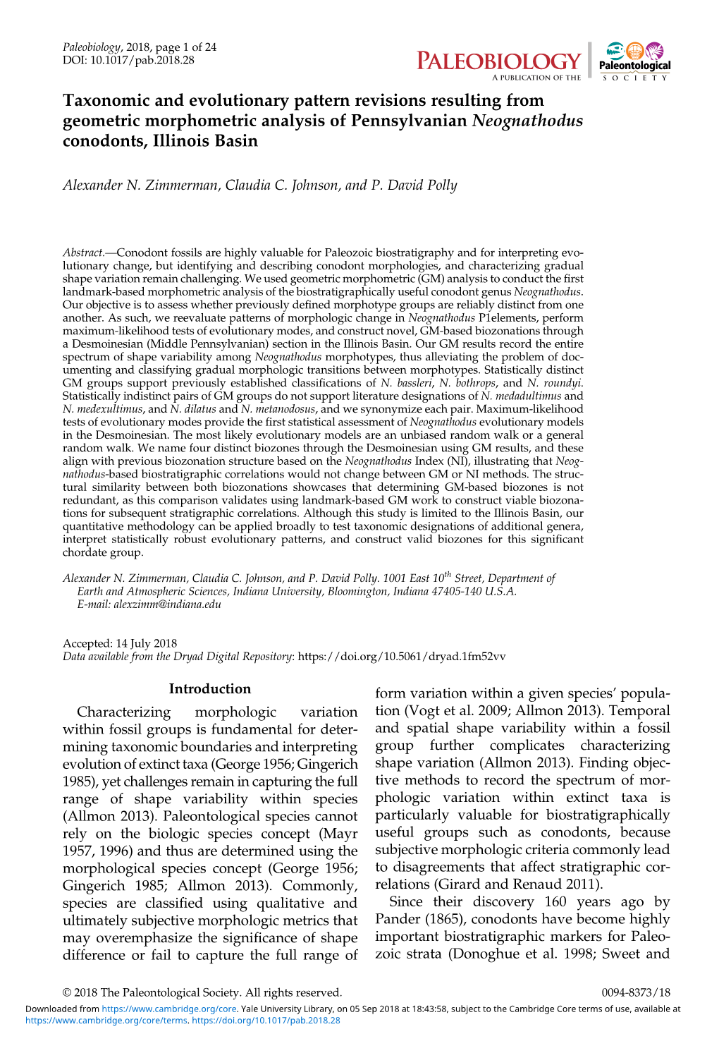 Taxonomic and Evolutionary Pattern Revisions Resulting from Geometric Morphometric Analysis of Pennsylvanian Neognathodus Conodonts, Illinois Basin