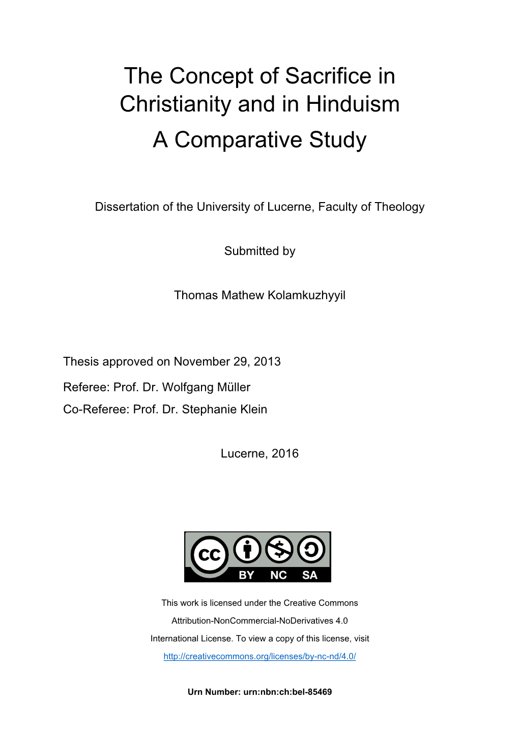 The Concept of Sacrifice in Christianity and in Hinduism a Comparative Study