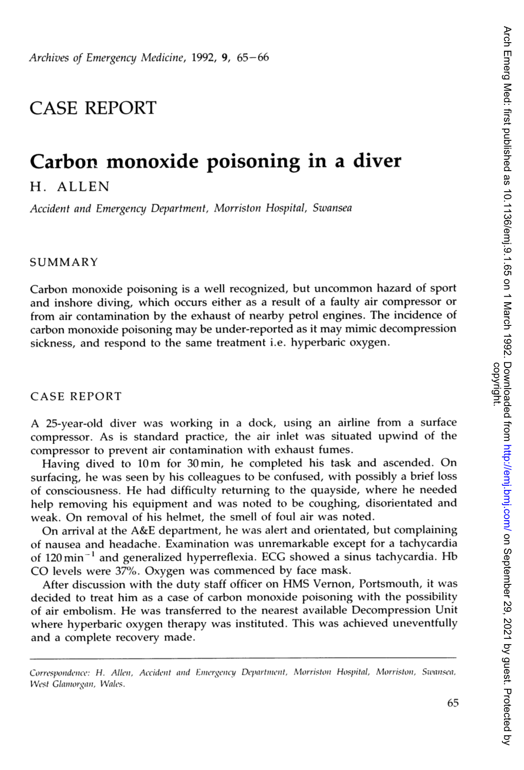 Carbon Monoxide Poisoning in a Diver H