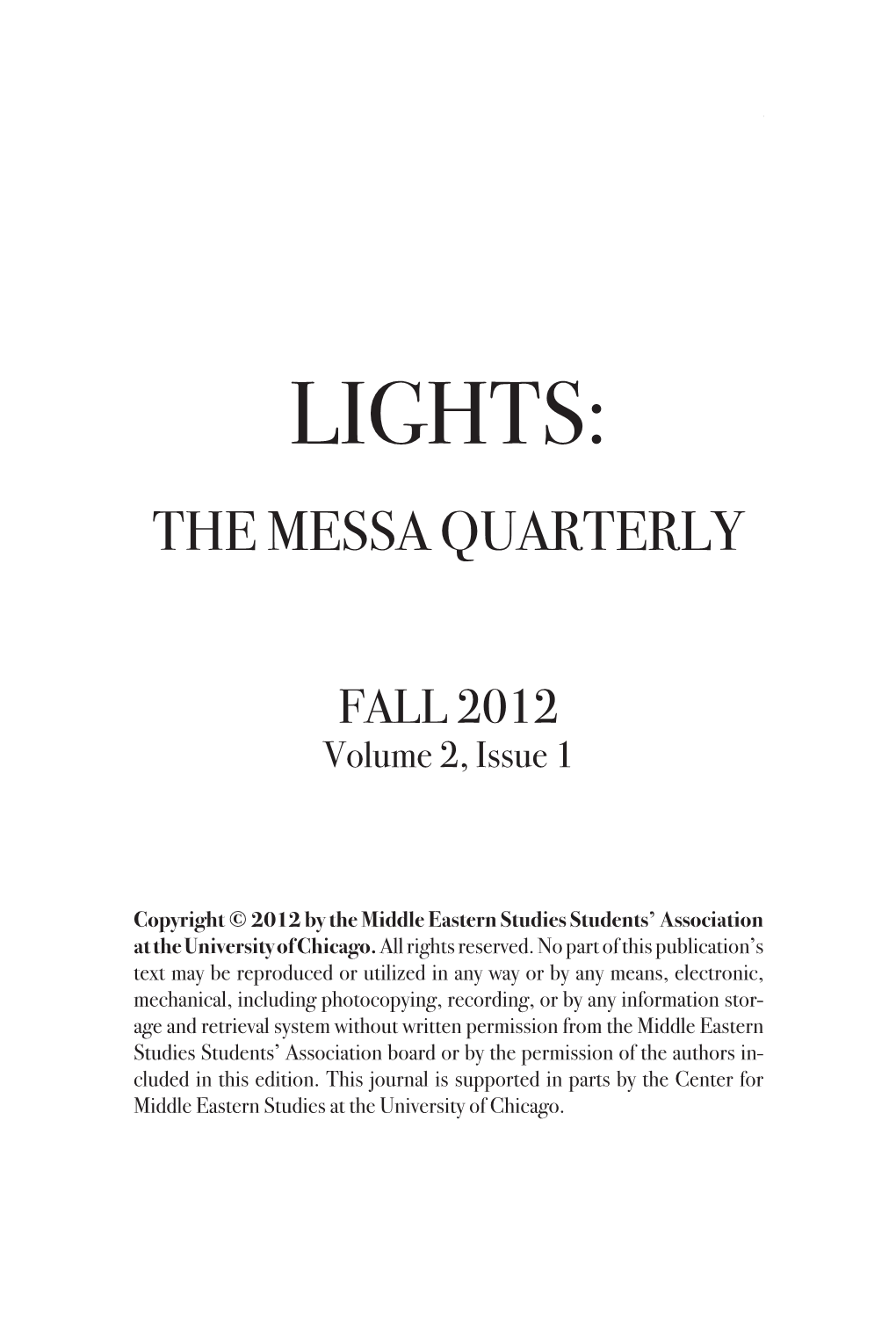 Lights: the MESSA Journal Fall 2012 Vol