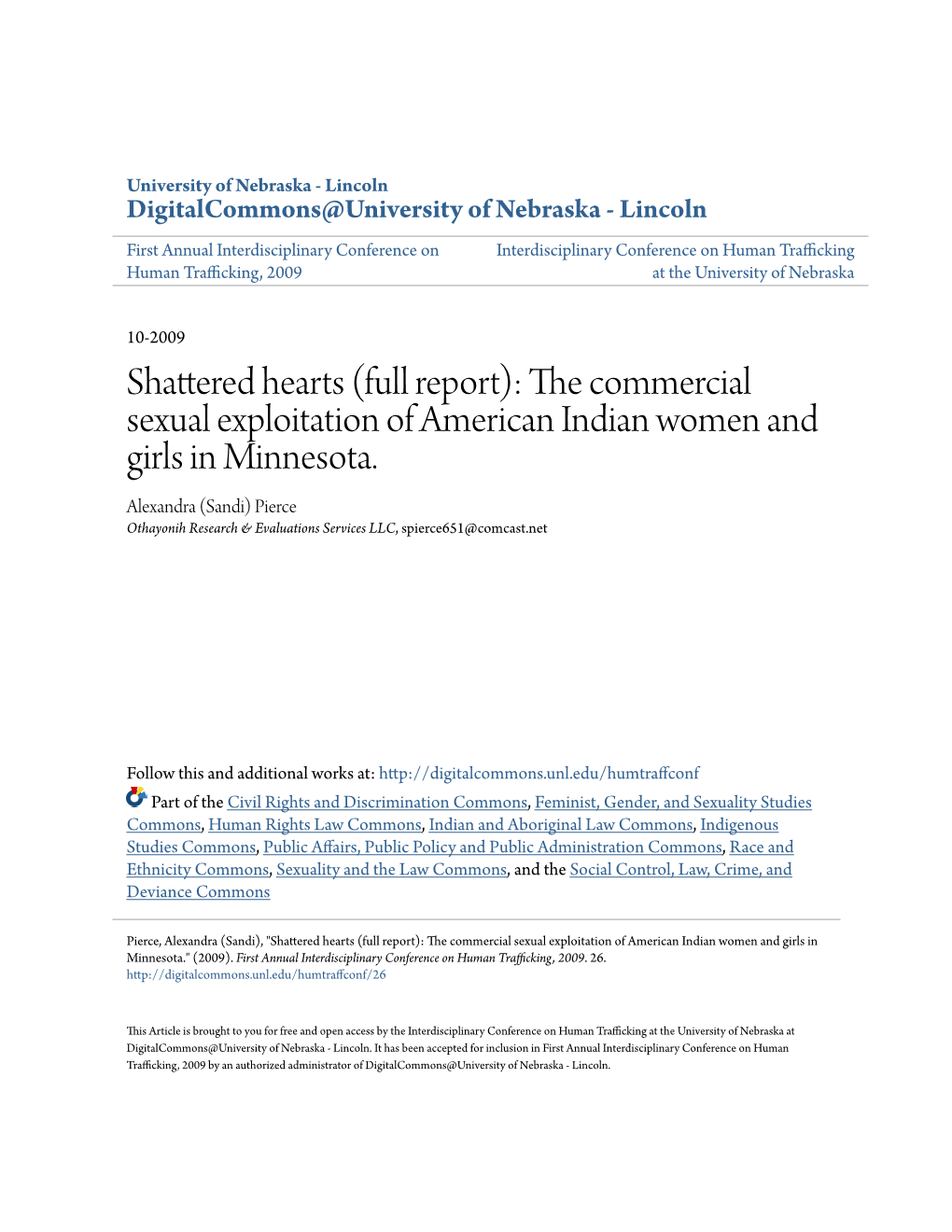 Shattered Hearts (Full Report): the Commercial Sexual Exploitation of American Indian Women and Girls in Minnesota