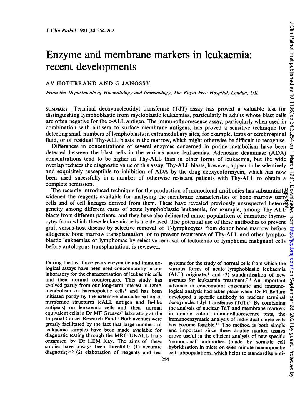 Enzyme and Membrane Markers in Leukaemia: Recent Developments