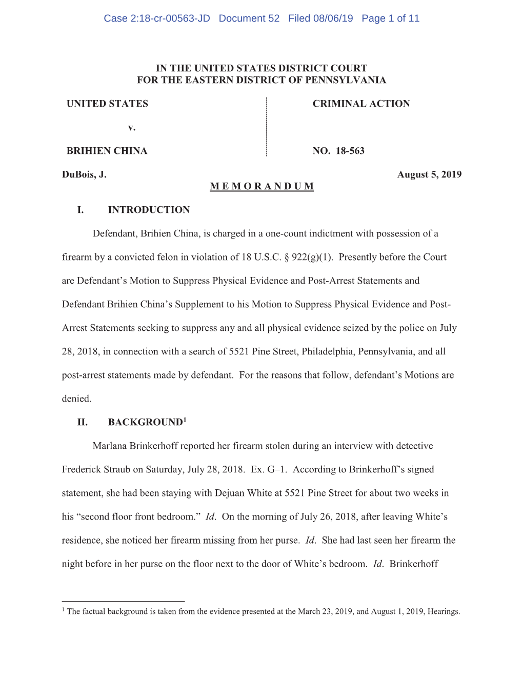 Case 2:18-Cr-00563-JD Document 52 Filed 08/06/19 Page 1 of 11