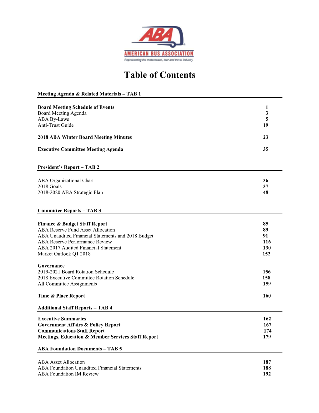 Table of Contents