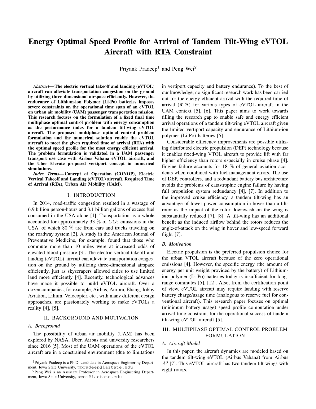 Energy Optimal Speed Profile for Arrival of Tandem Tilt-Wing Evtol