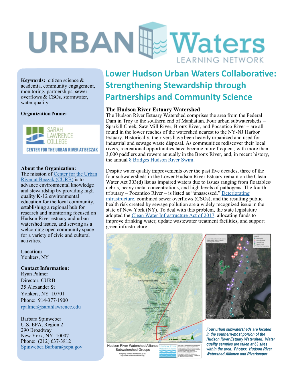 Lower Hudson Urban Waters Collaborative: Strengthening