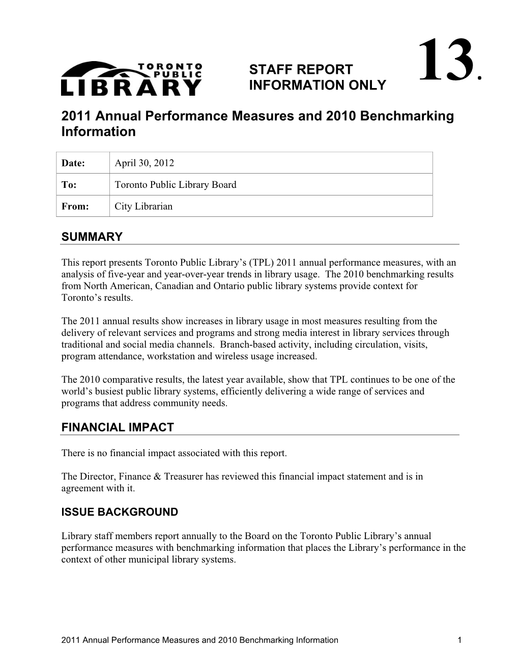 Staff Report Information Only 2011