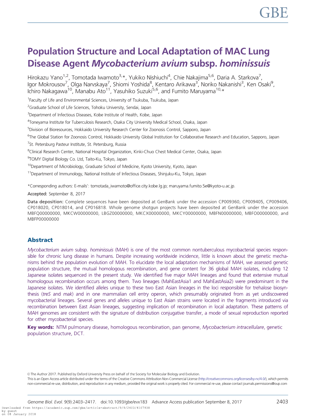 Population Structure and Local Adaptation of MAC Lung Disease Agent Mycobacterium Avium Subsp