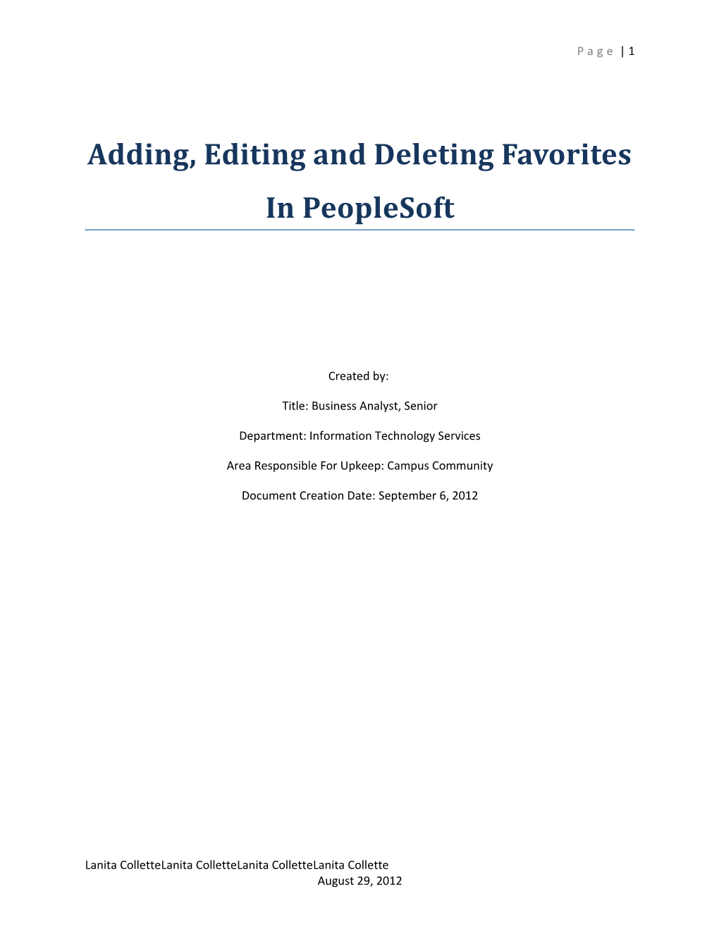 Adding, Editing, and Deleting Favorites in Peoplesoft