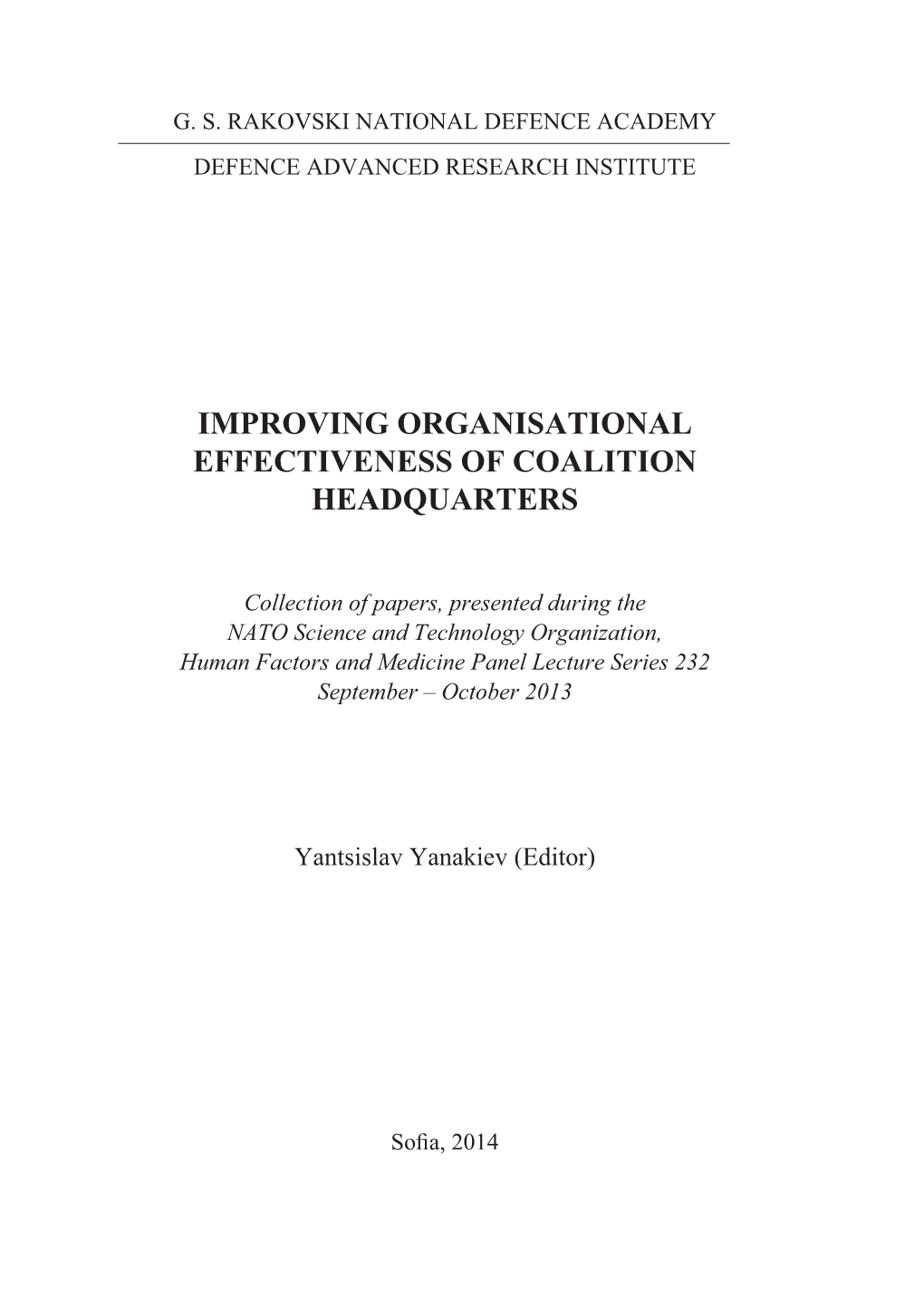 Improving Organisational Effectiveness of Coalition Headquarters