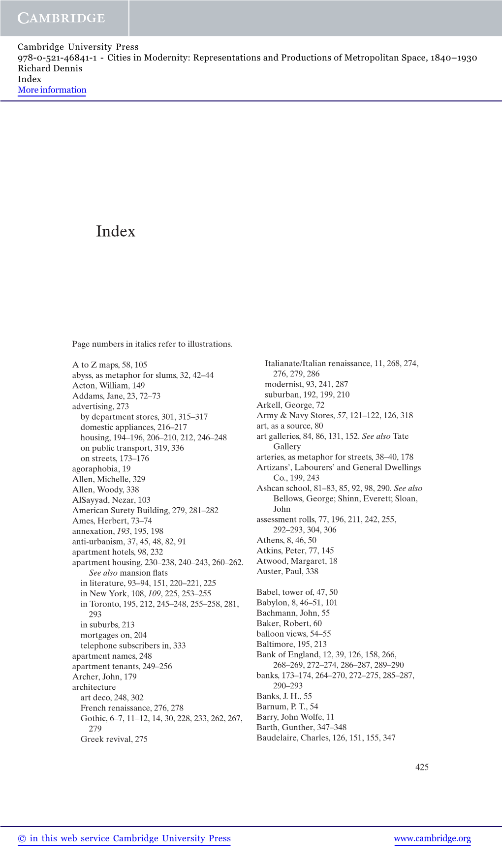 Cities in Modernity: Representations and Productions of Metropolitan Space, 1840–1930 Richard Dennis Index More Information
