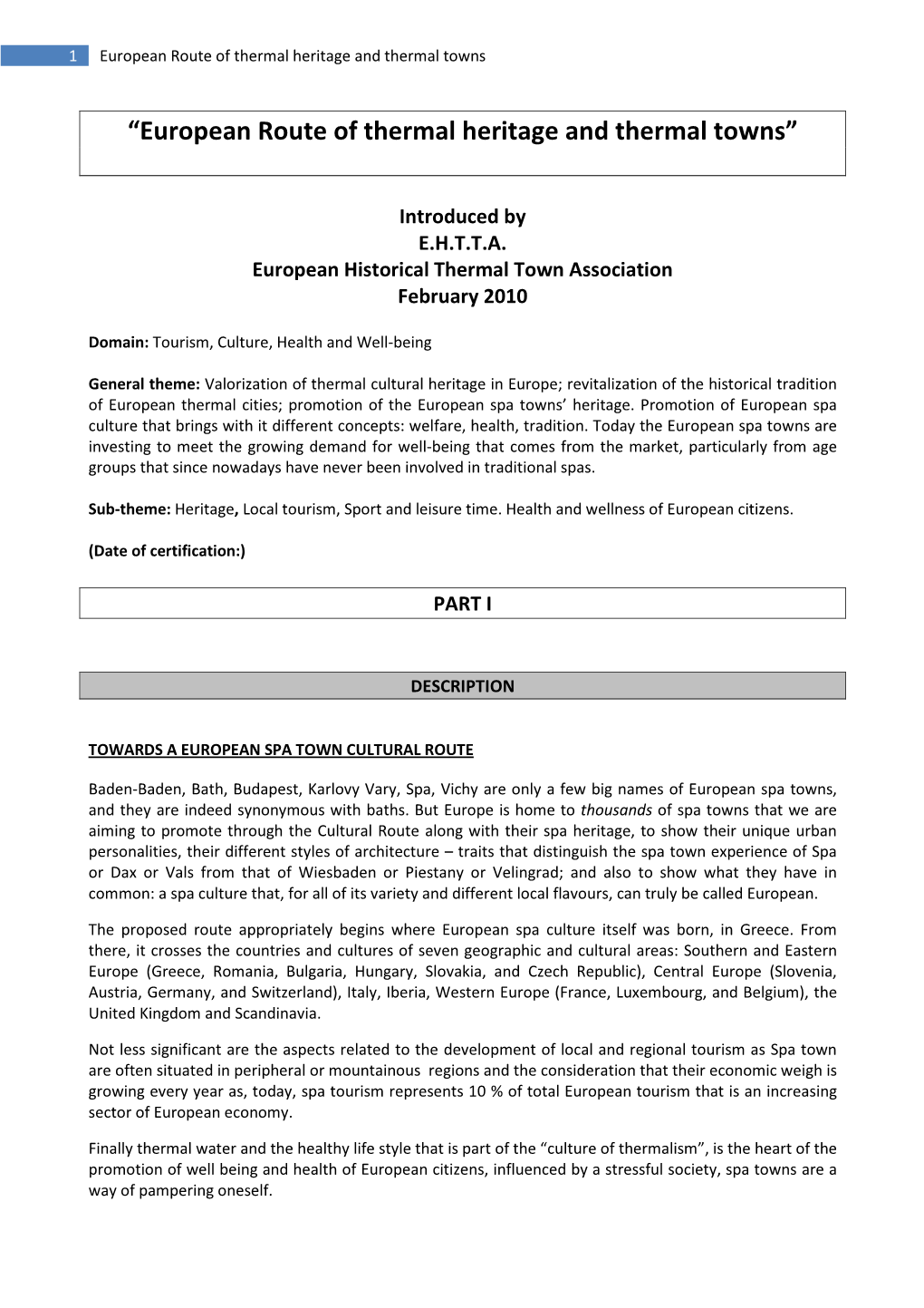 “European Route of Thermal Heritage and Thermal Towns”