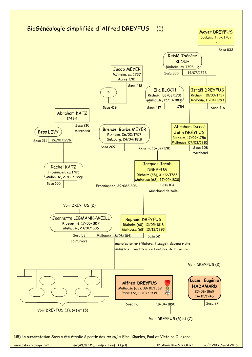 Biogénéalogie Simplifiée D'alfred DREYFUS (1) Meyer DREYFUS Soulzmatt, Av