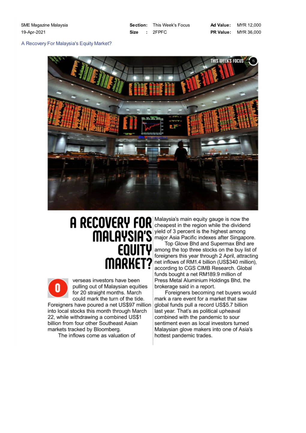 SME Magazine Malaysia a Recovery for Malaysia's