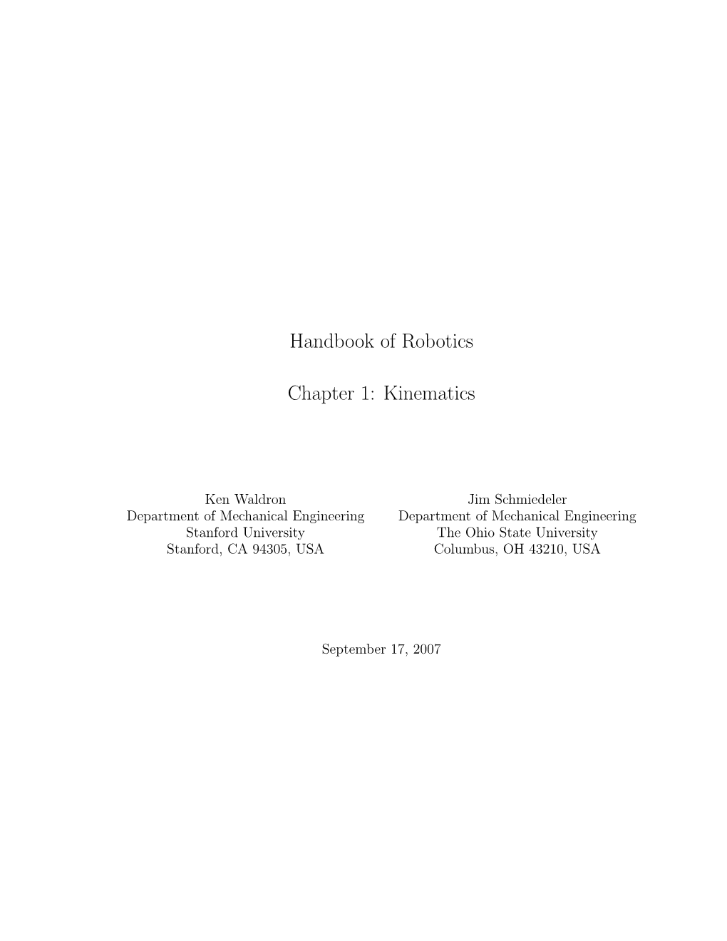 Handbook of Robotics Chapter 1: Kinematics