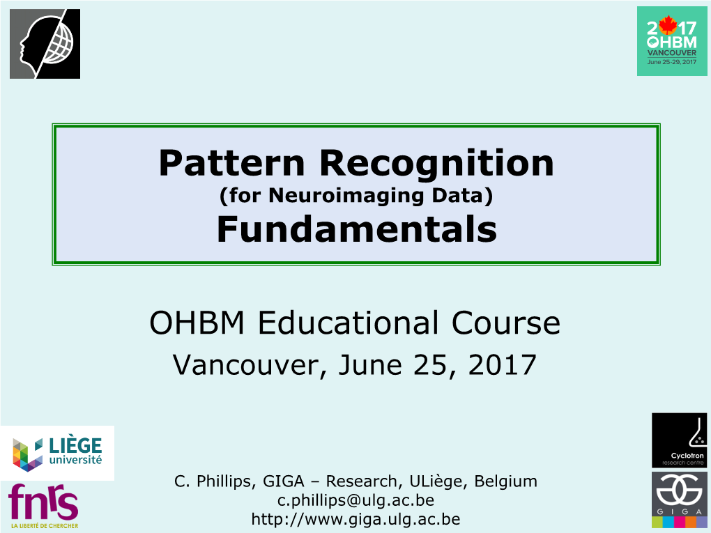 Pattern Recognition (For Neuroimaging Data) Fundamentals