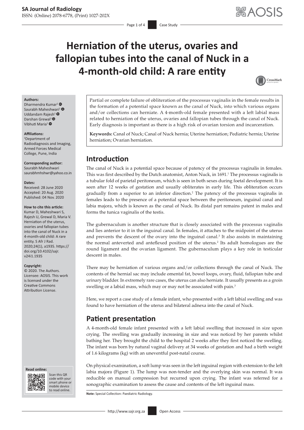 Herniation of the Uterus, Ovaries and Fallopian Tubes Into the Canal of Nuck in a 4-Month-Old Child: a Rare Entity