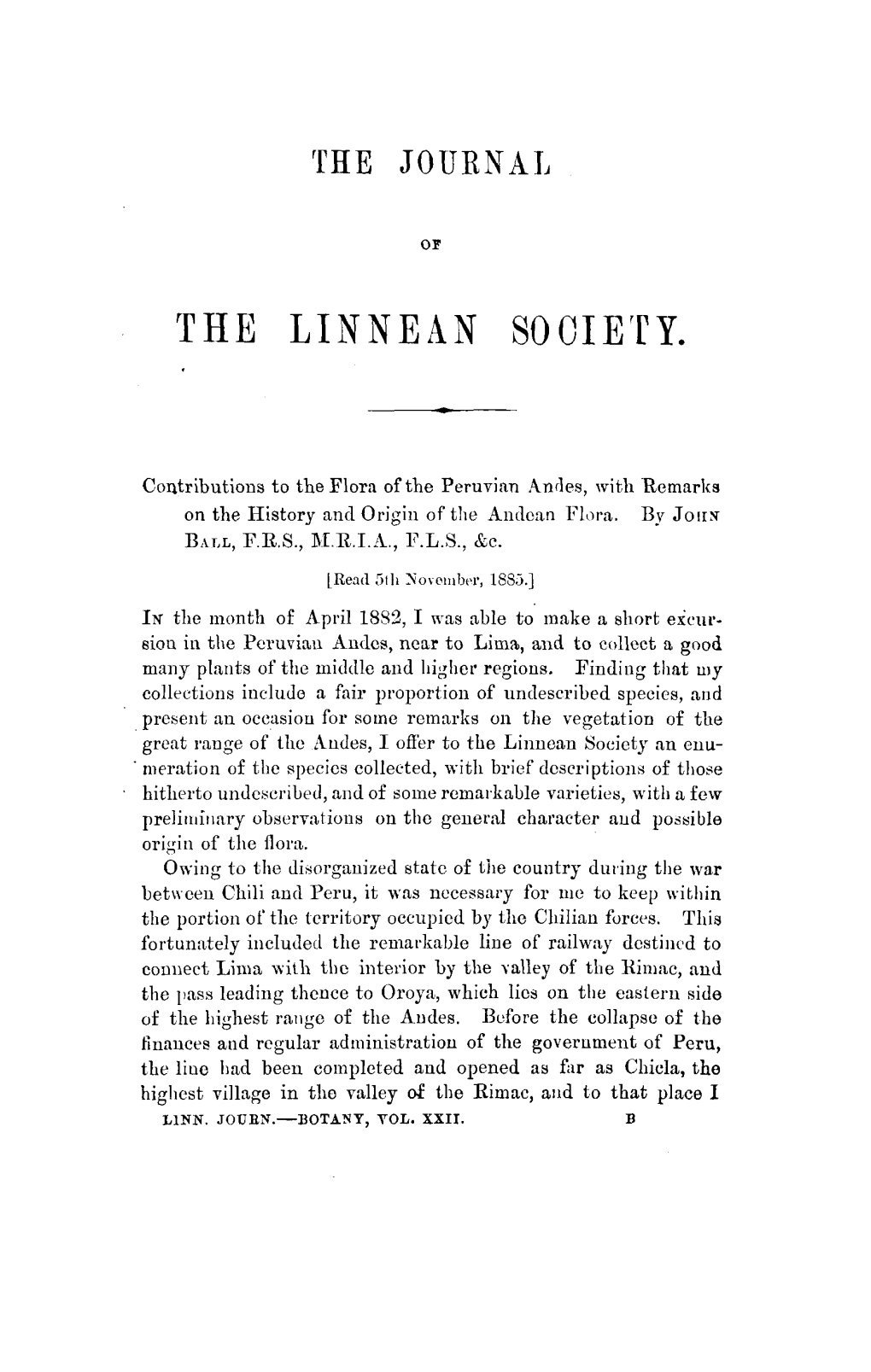 Contributions to the Flora of the Peruvian Andes, with Remarks on the History and Origiii of the Diiilcnn Flora