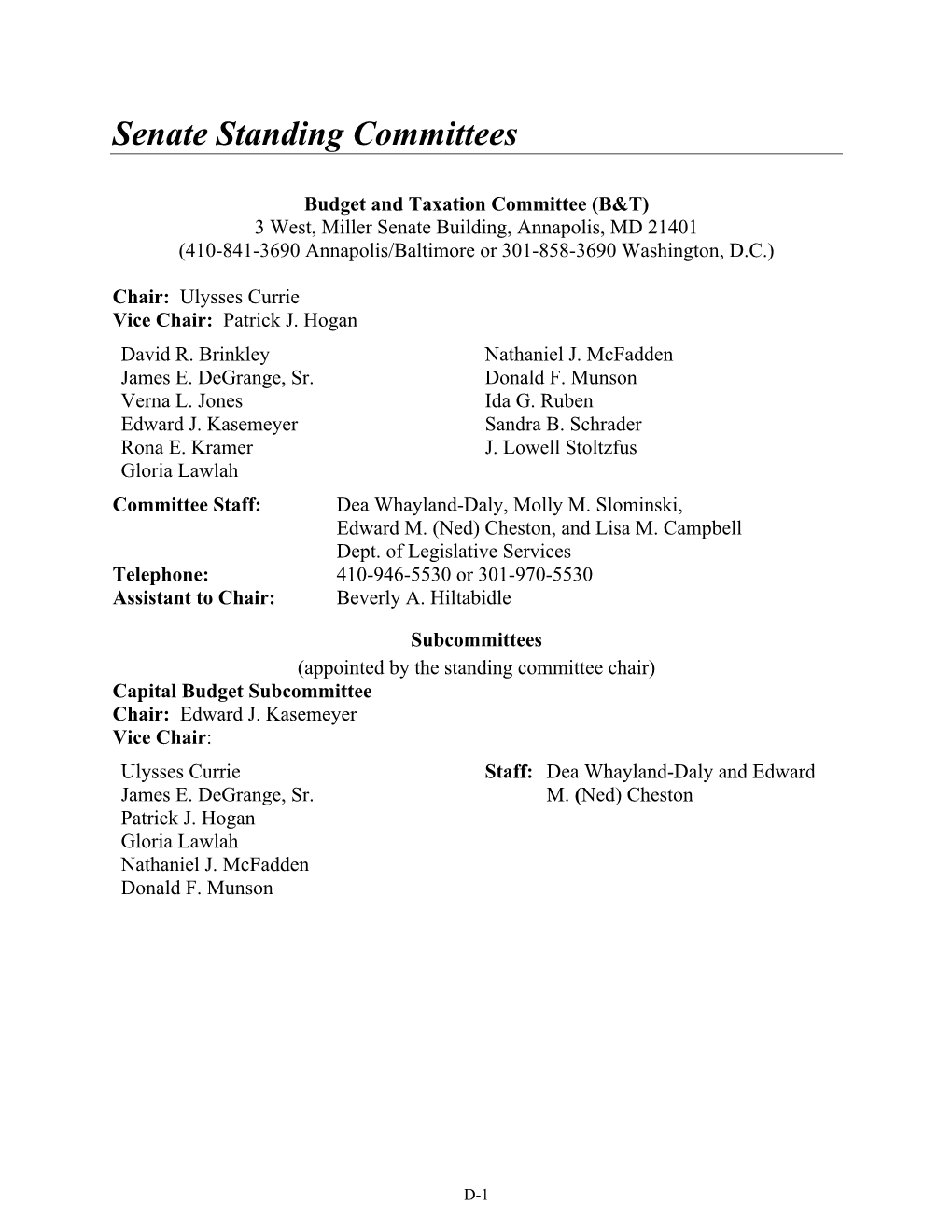 Senate Standing Committees