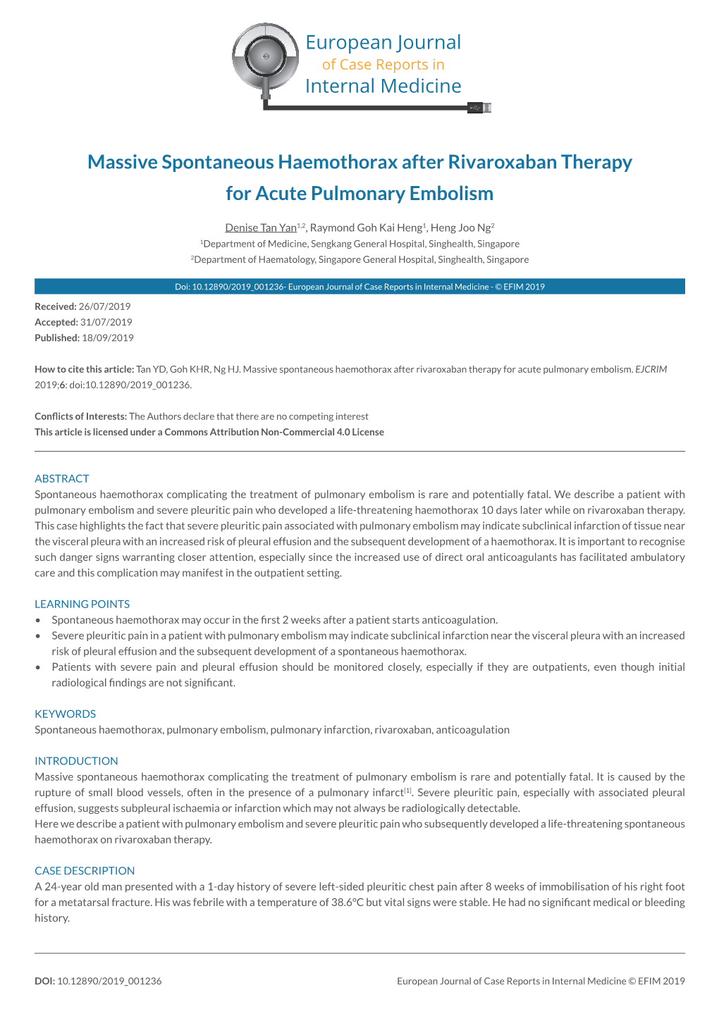 Massive Spontaneous Haemothorax After Rivaroxaban Therapy for Acute Pulmonary Embolism