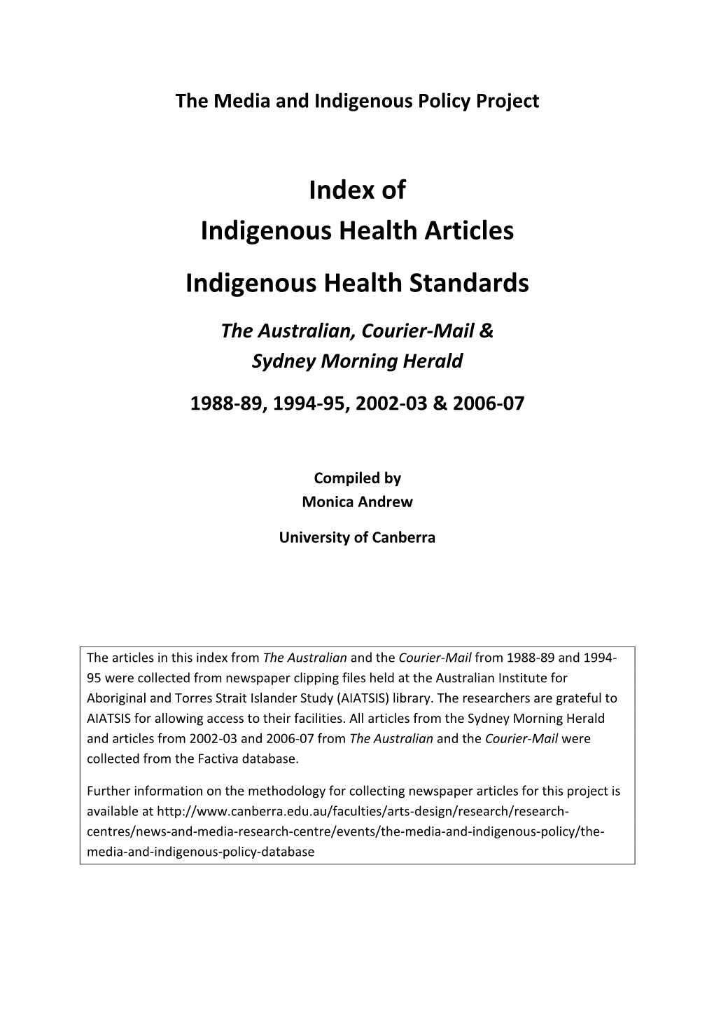 Keyword: Indigenous Health Standards