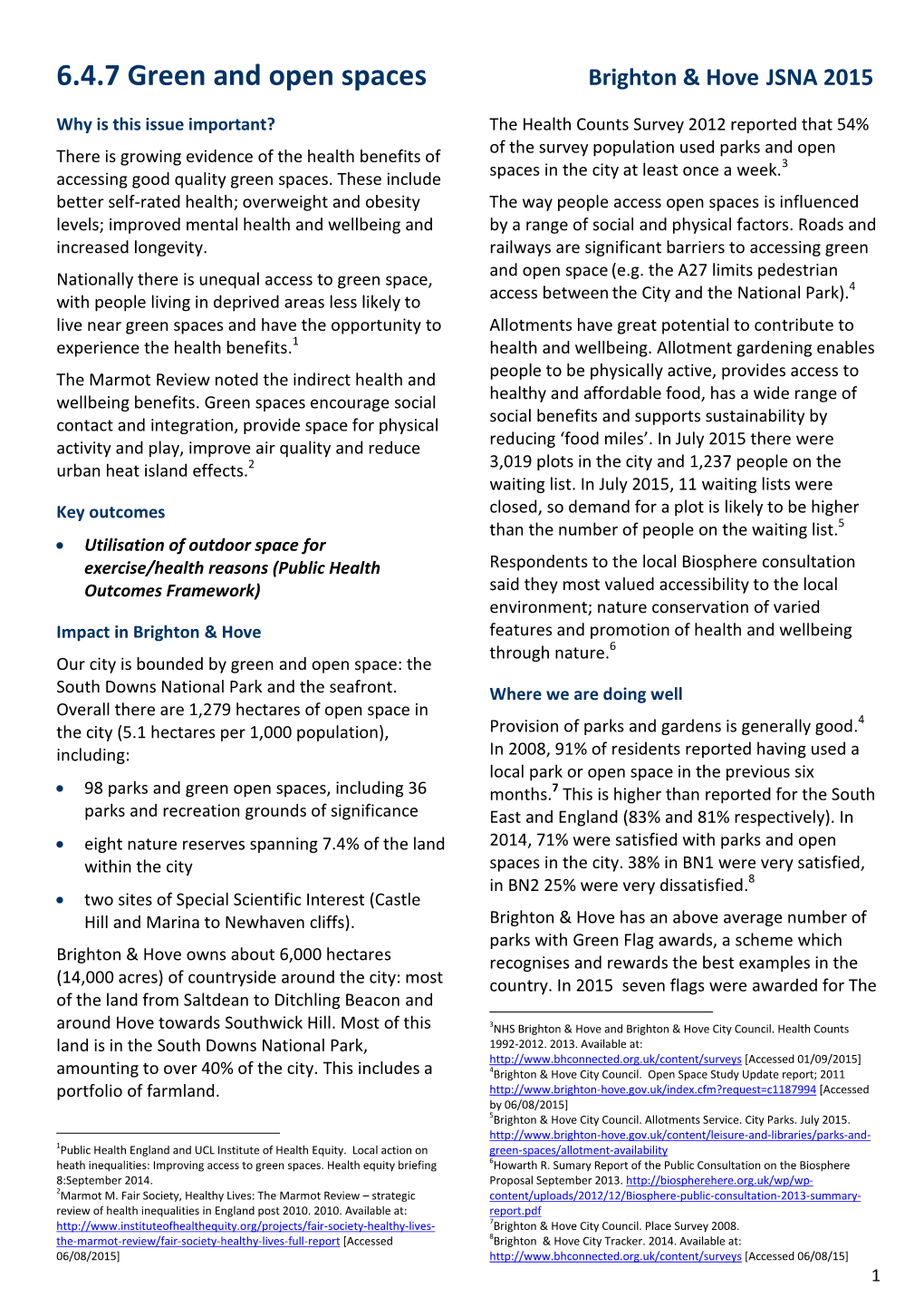 6.4.7 Green and Open Spaces Brighton & Hove JSNA 2015