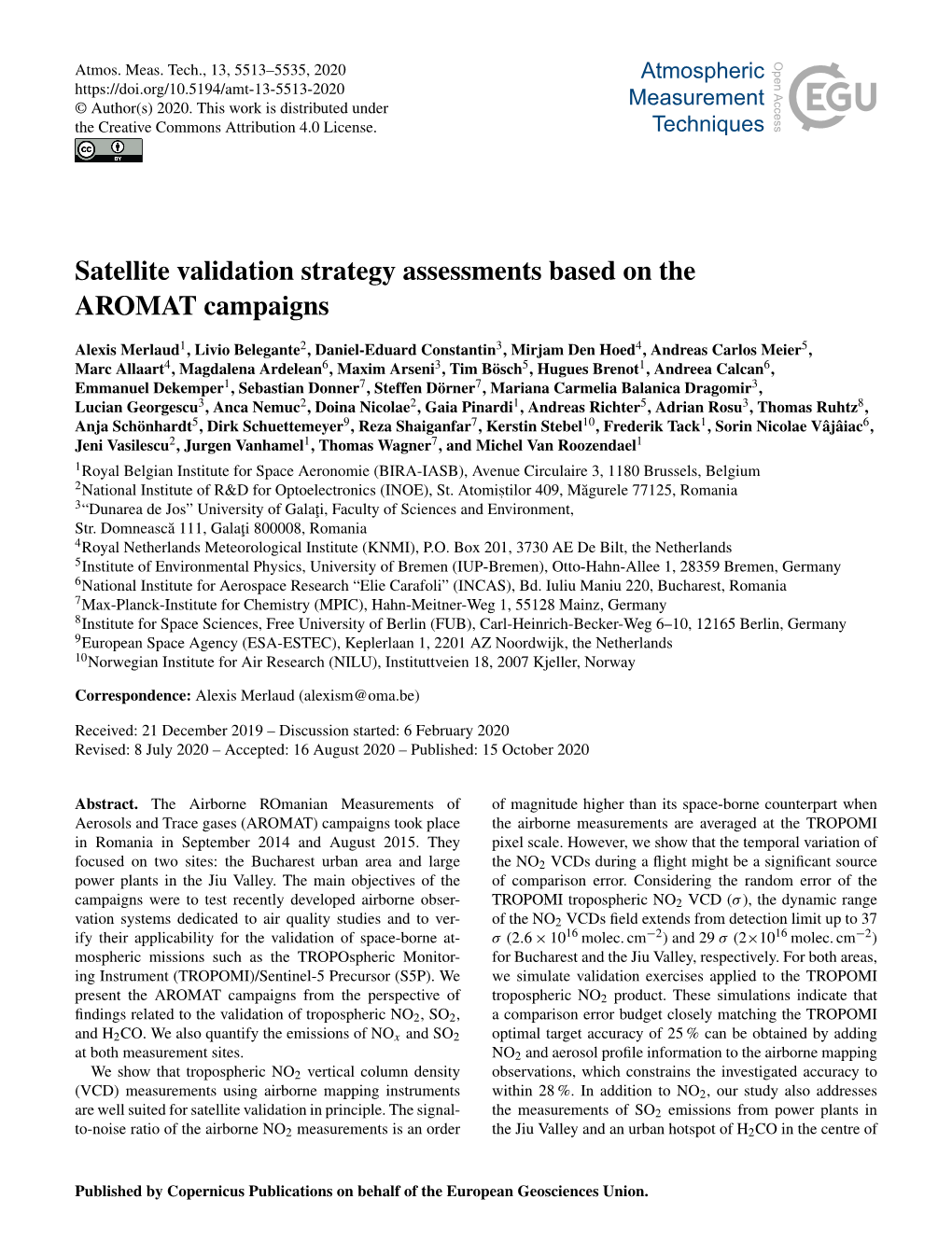 Satellite Validation Strategy Assessments Based on the AROMAT Campaigns