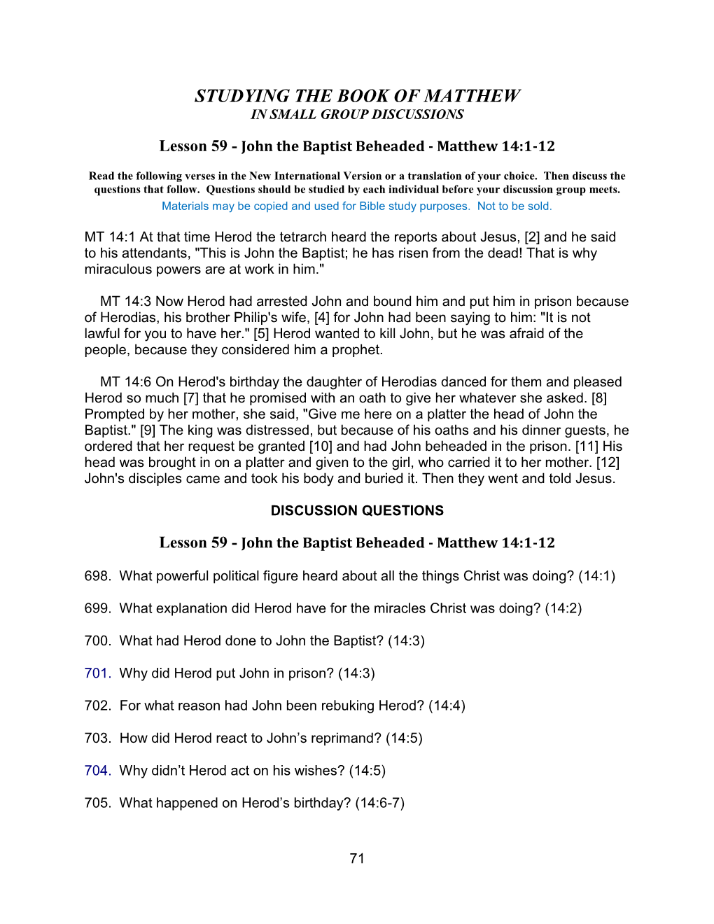 John the Baptist Beheaded - Matthew 14:1-12