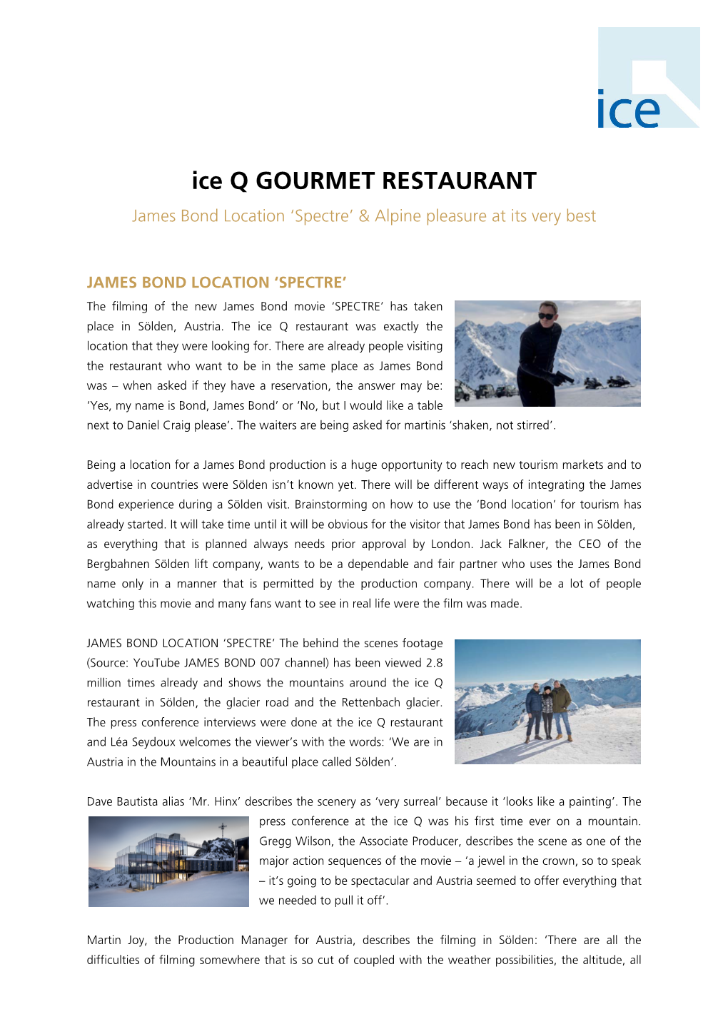 Ice Q GOURMET RESTAURANT James Bond Location ‘Spectre’ & Alpine Pleasure at Its Very Best