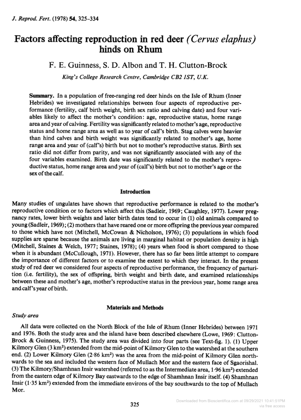 Factors Affecting Reproduction in Red Deer (Cervus Elaphus) Hinds on Rhum F