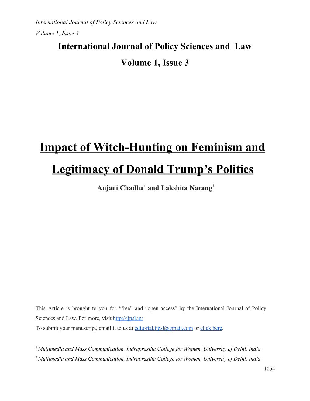 Impact of Witch-Hunting on Feminism and Legitimacy of Donald Trump's