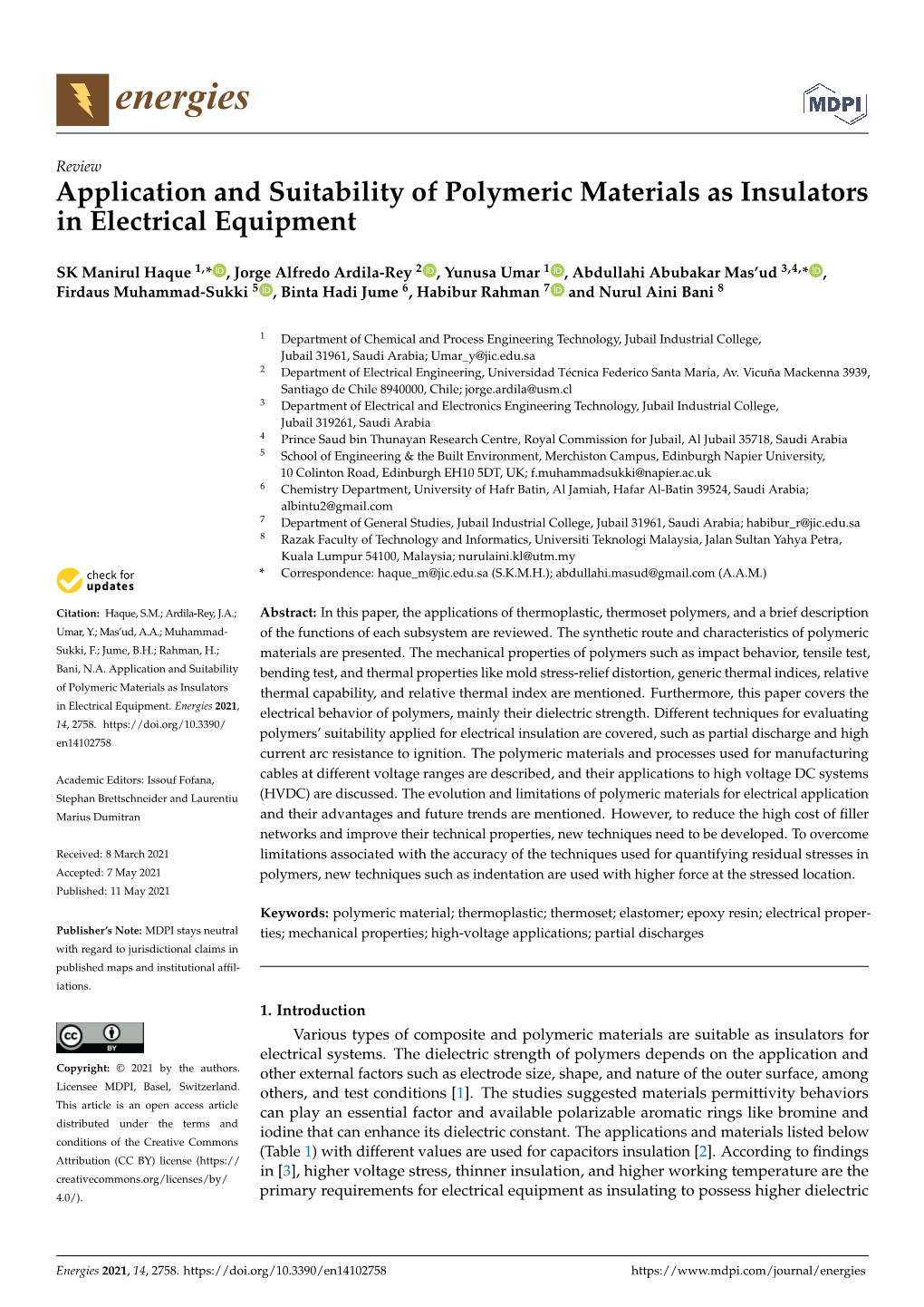 Application and Suitability of Polymeric Materials As Insulators in Electrical Equipment