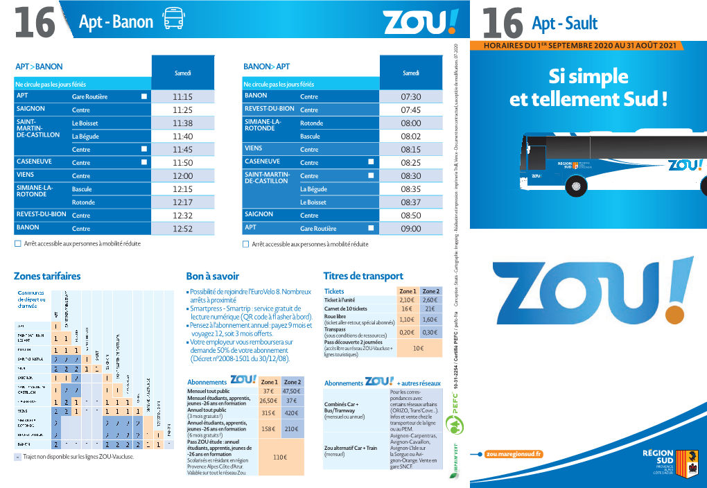 ZOU-Vaucluse + 10 € Lignes Touristiques) SAINT CHRISTOL 2 2 2 1 SAULT (Décret N°2008-1501 Du 30/12/08)