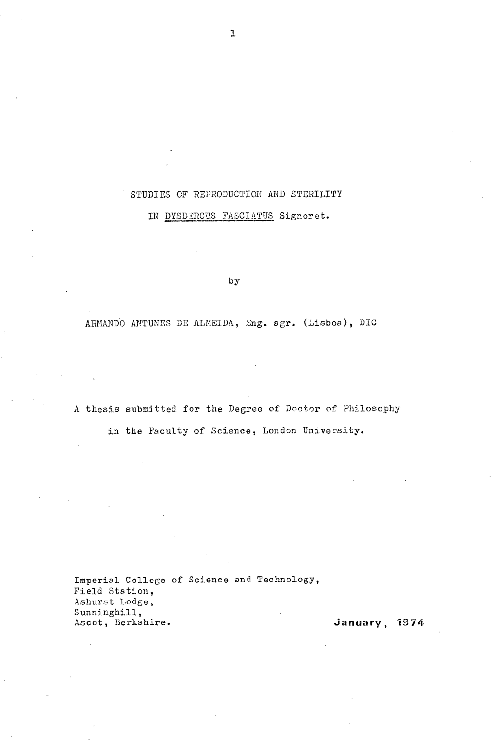 Studies of Reproduction and Sterility in Dysdercus