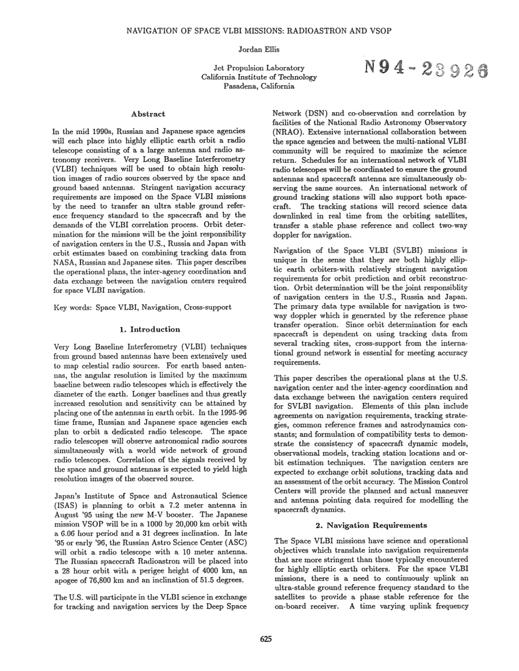 Navigation of Space Vlbi Missions: Radioastron and Vsop