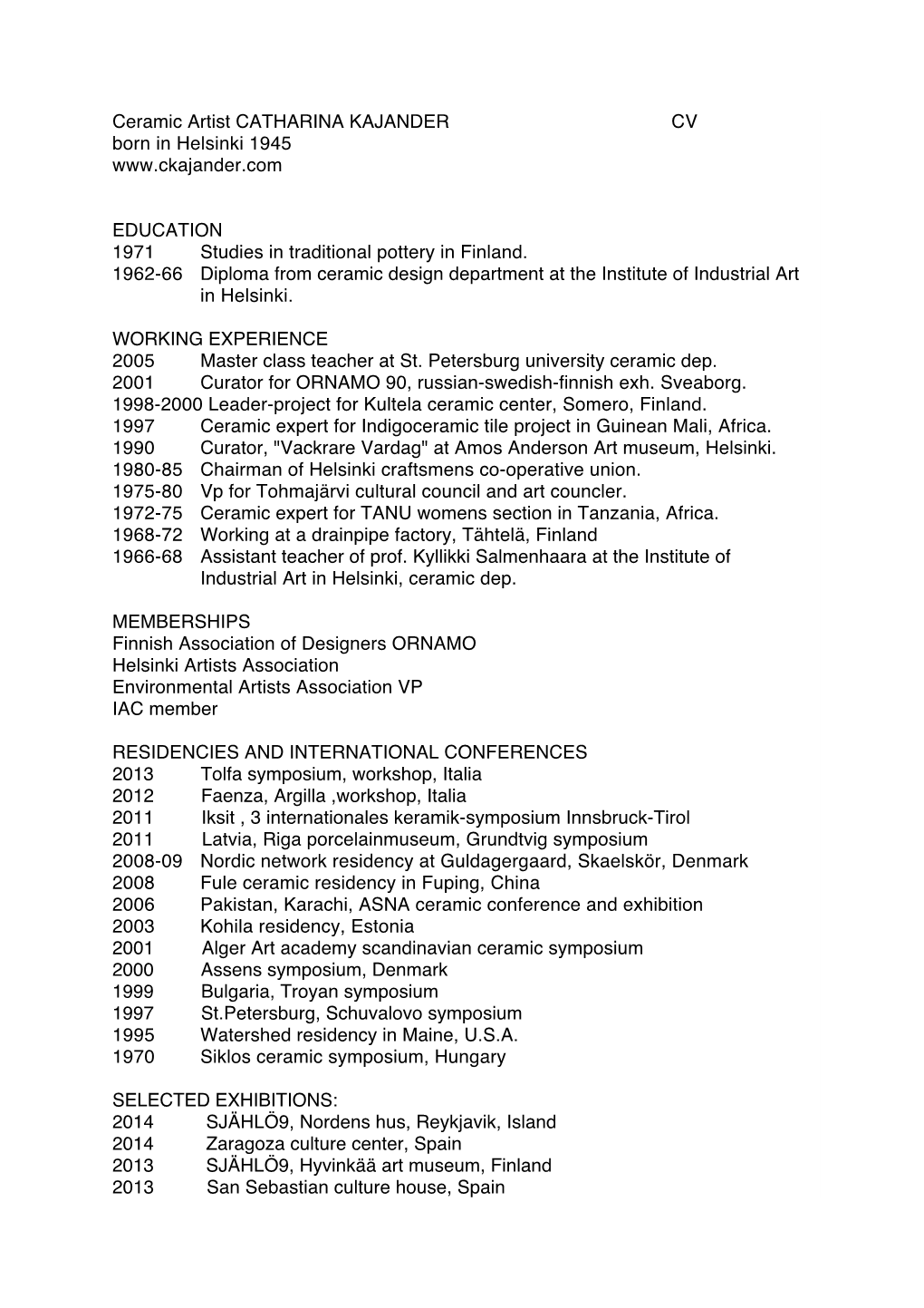 Catharina Kajander CV2010-1