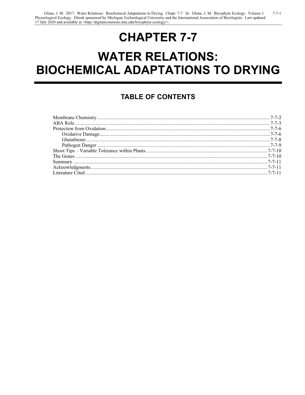 Biochemical Adaptations to Drying