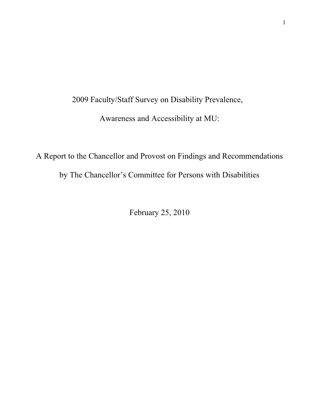 2009 Faculty/Staff Survey on Disability Prevalence