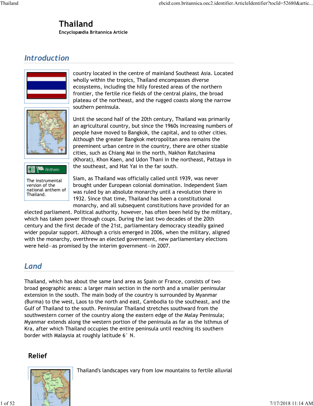 Thailand Ebcid:Com.Britannica.Oec2.Identifier.Articleidentifier?Tocid=52680&Artic