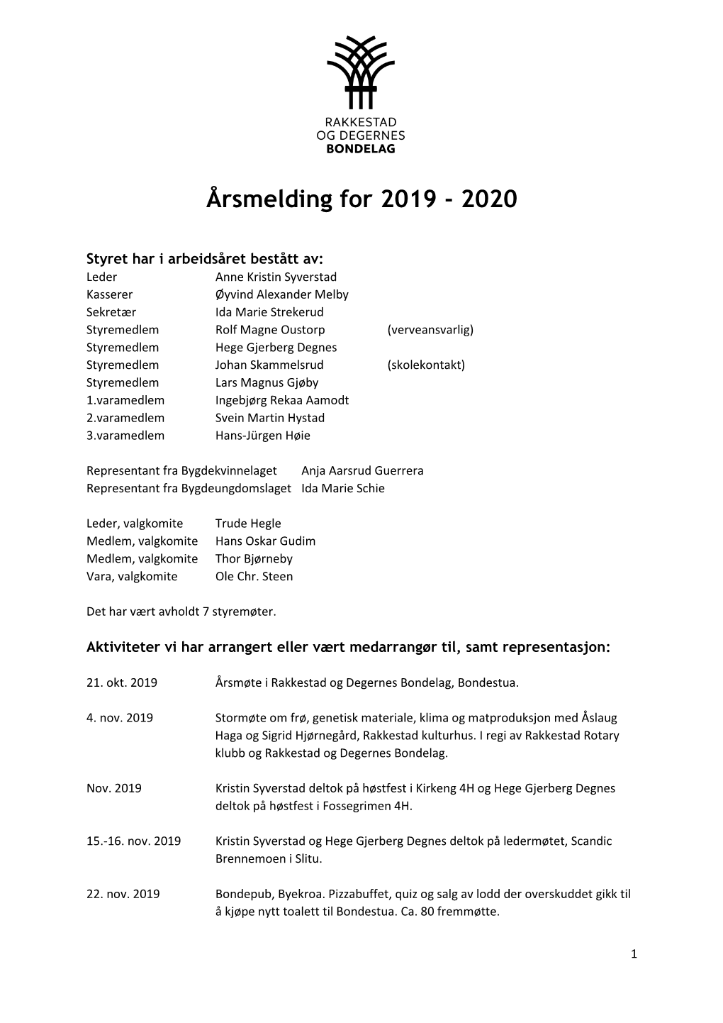 Årsmelding for 2019 - 2020