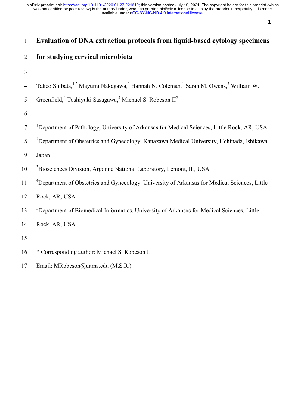 Evaluation of DNA Extraction Protocols from Liquid-Based Cytology Specimens for Studying Cervical Microbiota