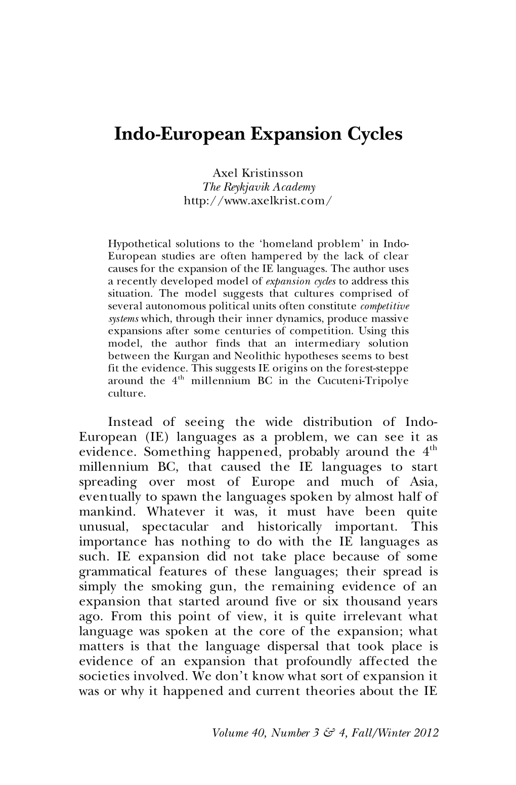 Indo-European Expansion Cycles