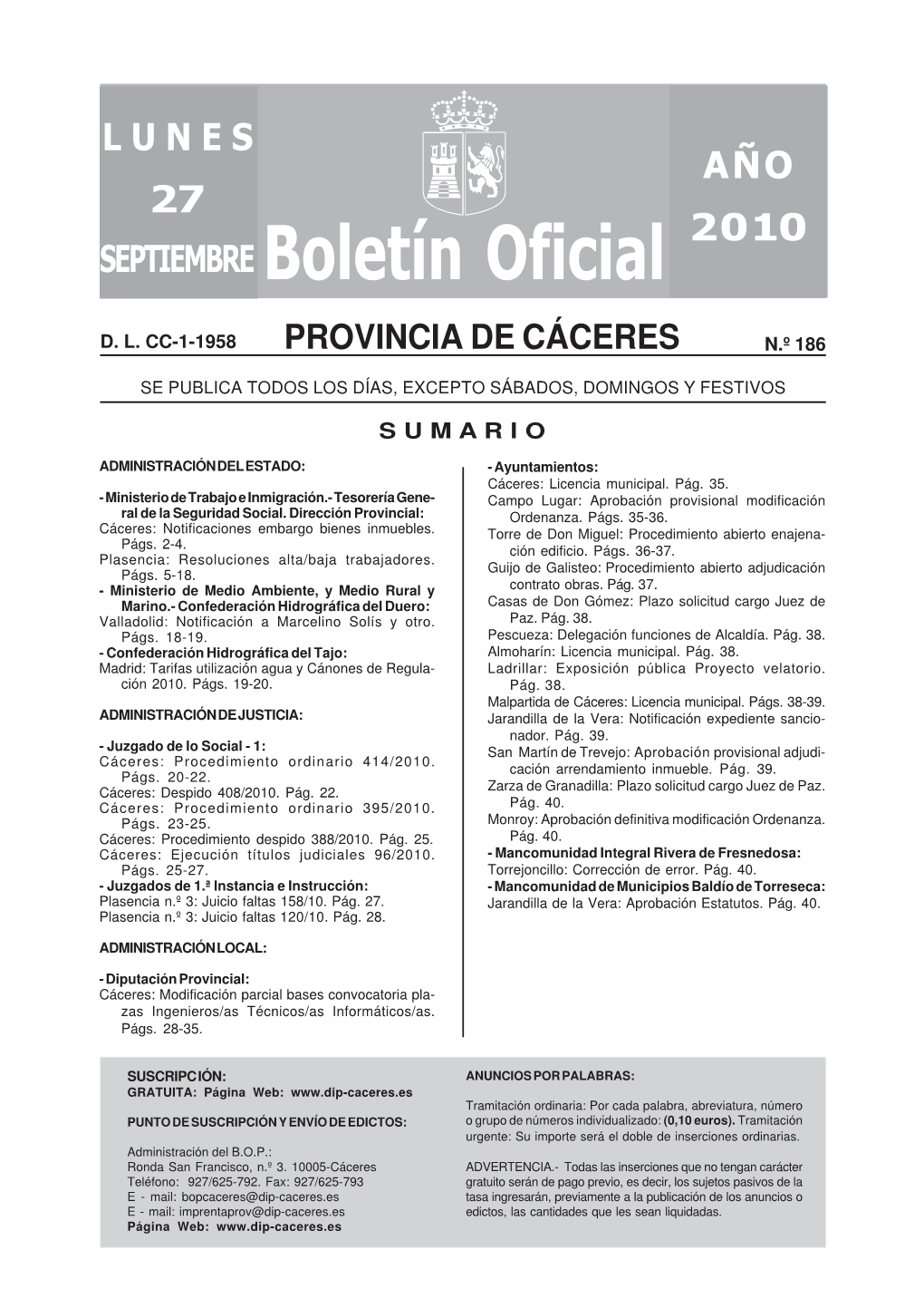 Boletín Oficial De La Provincia De Cáceres Y En Tablón De Anuncios De Este Juzgado