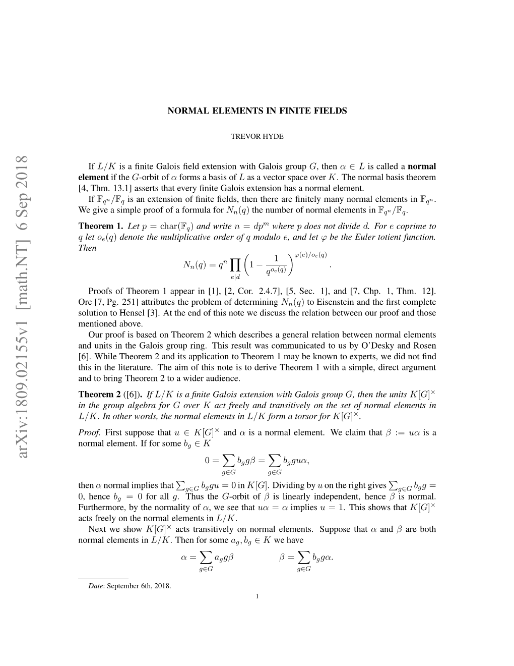 Normal Elements in Finite Fields