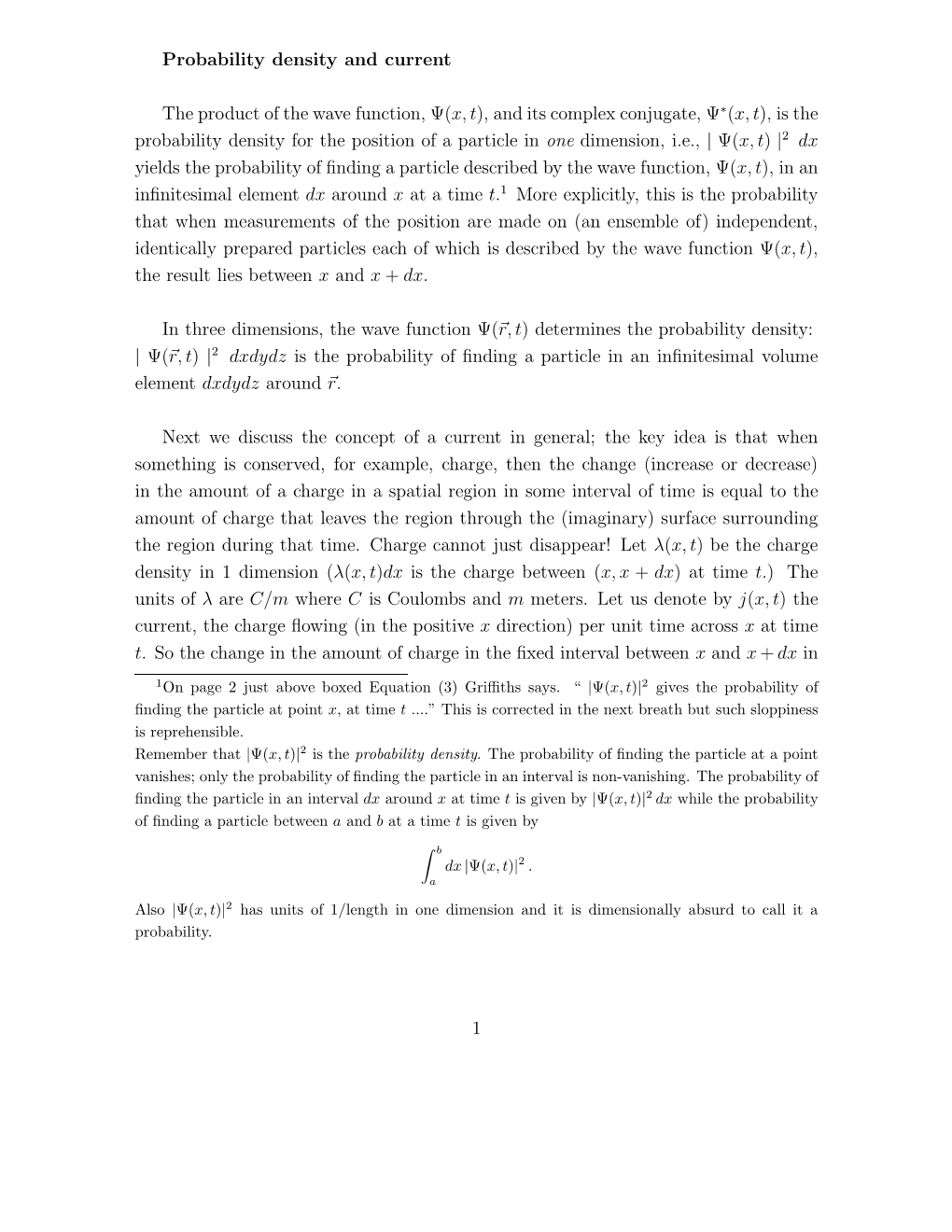 Probability Density and Current the Product of the Wave Function, Ψ(X, T