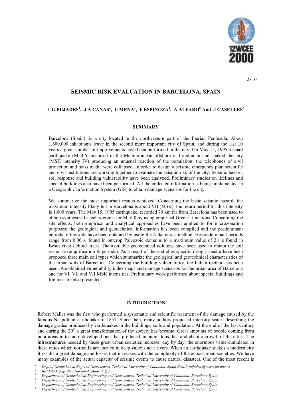 Seismic Risk Evaluation in Barcelona, Spain